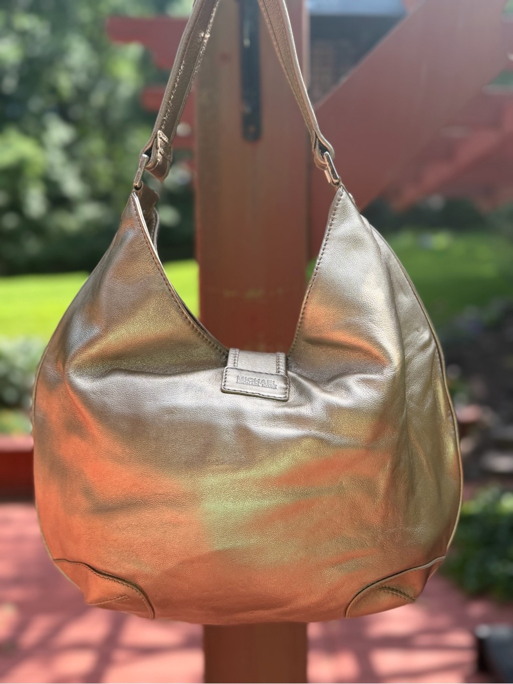 Michael Kors Metallic Brown Leather Shoulder Hobo Bag - Picture 2 of 15